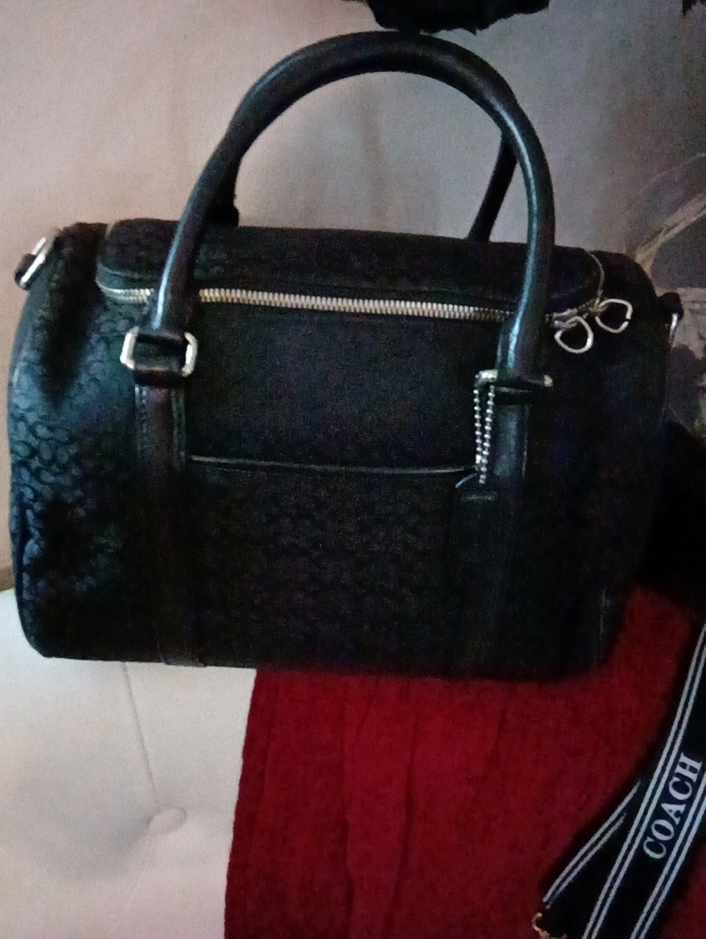 Coach Black Signature Mini Boston Rowan Satchel with Detachable Adjustable Strap - Picture 2 of 10